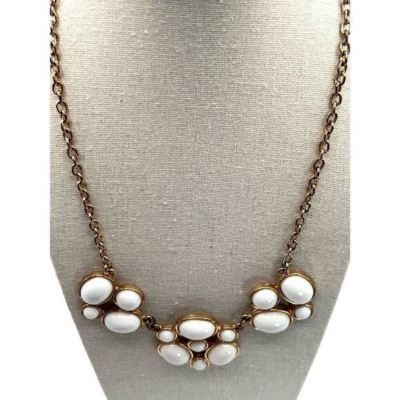 Gold Tone Chain Necklace With White Oval Beads & Lobster Claw Clasp - Picture 3 of 7